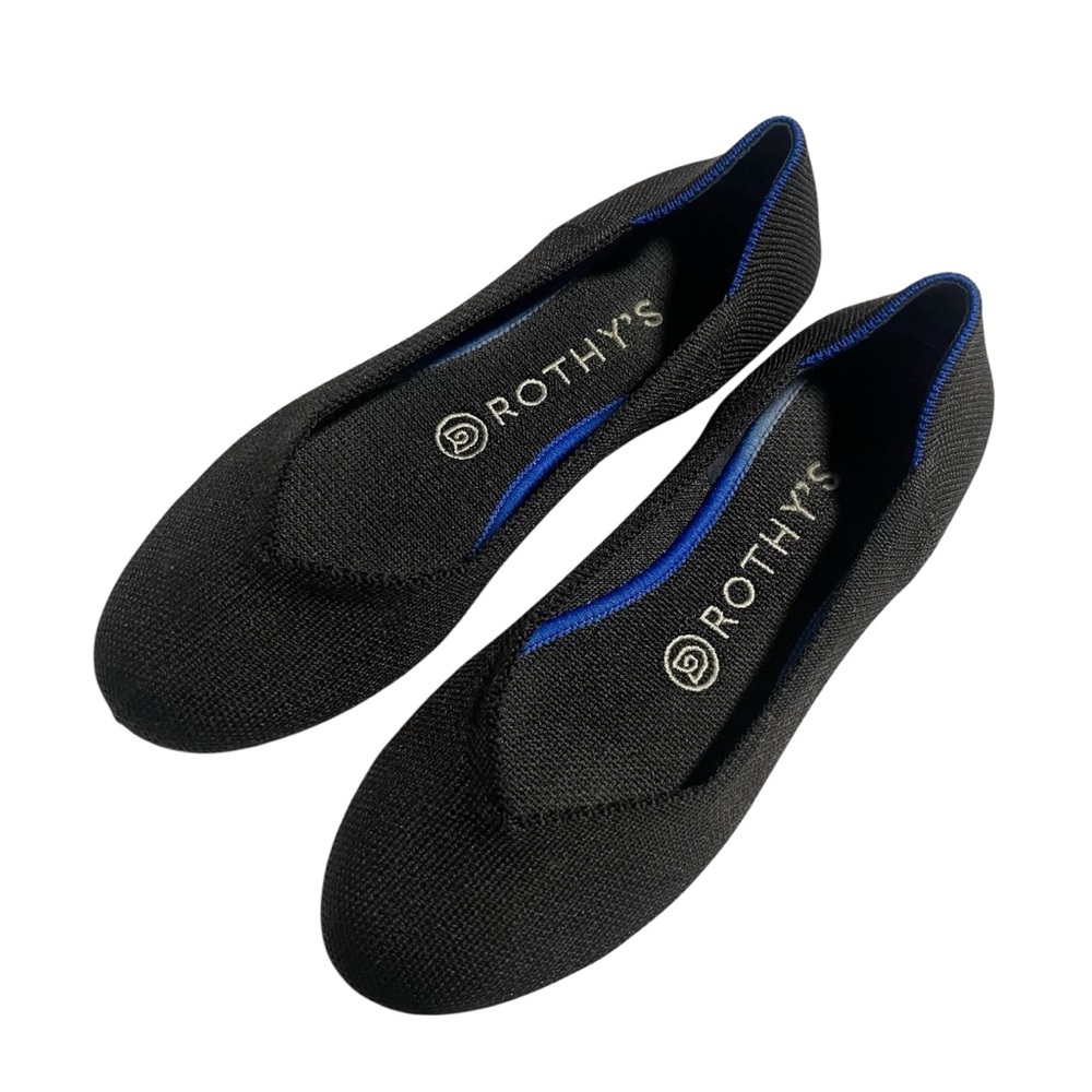 Rothy's Elegant Black Flats with Blue Trim